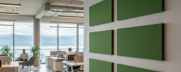 Panneaux acoustiques en PET recyclé dans un open space