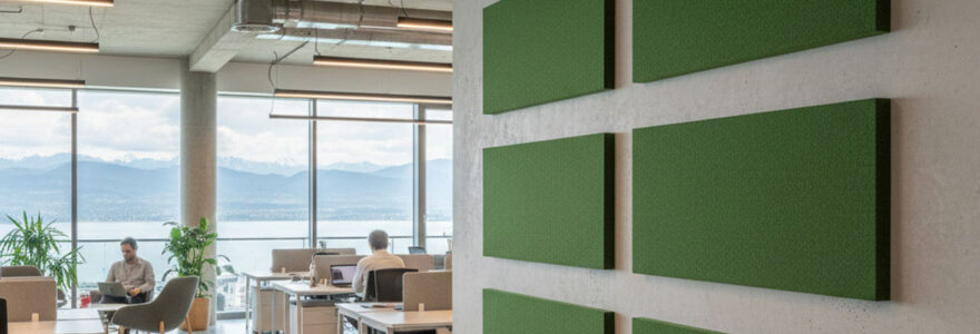 Panneaux acoustiques en PET recyclé dans un open space
